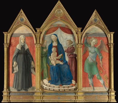 Maestro di Pratovecchio, triptyque avec Maestà, Sainte Brigitte et Saint Michel - Unbekannt Unbekannt